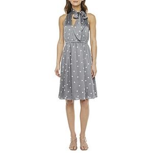 Sleeveless Polka Dot Tie Neck Fit & Flare Dress